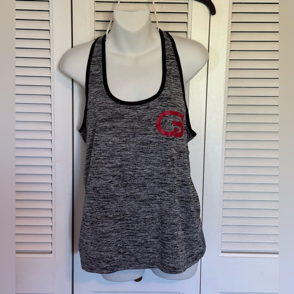 CycleBar Women's Gray Heather Racerback Tank Top with Red Accent